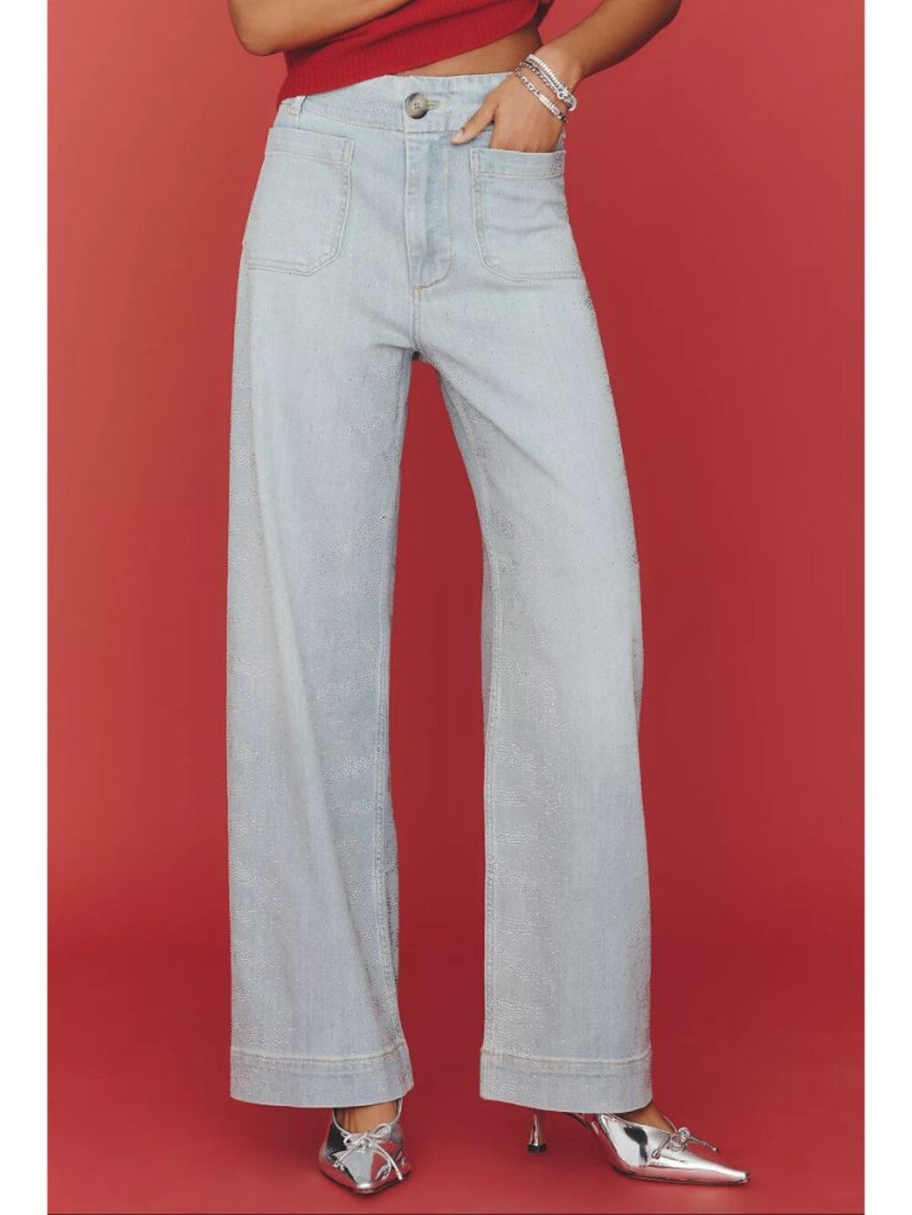 Anthropologie The Colette Sparkle Full-Length Wide-Leg Jeans Blue 24